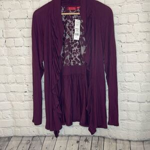 Elle Red Alert Purple Women’s Top Lace Back‎ Open Front Ruffles size large